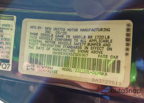 2005 Toyota Corolla Le z USA, uszkodzony, nr VIN 1NXBR30EX5Z526367